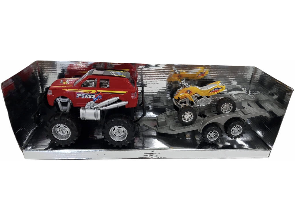 Coche Friccion Rojo 4x4 Con Remolque Y Quad 4 Coche Friccion Rojo 4x4 Con Remolque Y Quad - Imagen 2