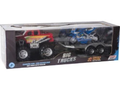 Vehículo Todo Terreno Rojo Con Remolque Y Moto