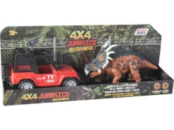 Set Vehículo Todoterreno Rojo Y Triceratops Con Luces Y Sonidos