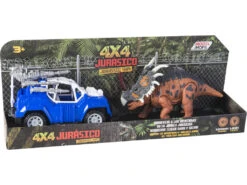 Set Vehículo Todoterreno Azul Y Triceratops Con Luces Y Sonidos
