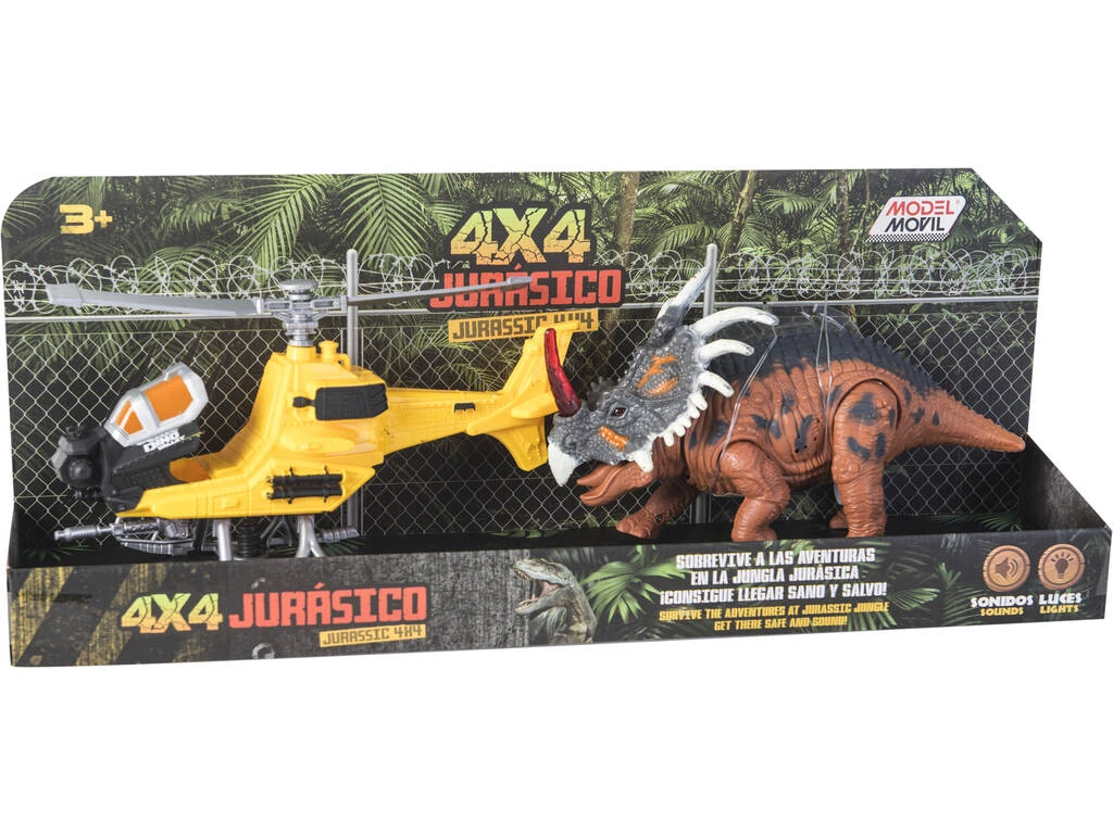 Set Helicóptero Amarillo Y Triceratops Con Luces Y Sonidos 3 Set Helicóptero Amarillo Y Triceratops Con Luces Y Sonidos